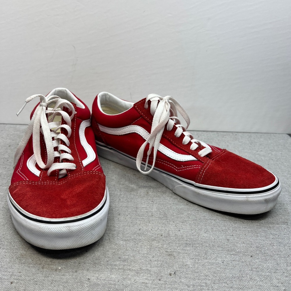 Vans Old Skool Red White Suede Canvas Skate Shoes Mens 11.5 Low Top